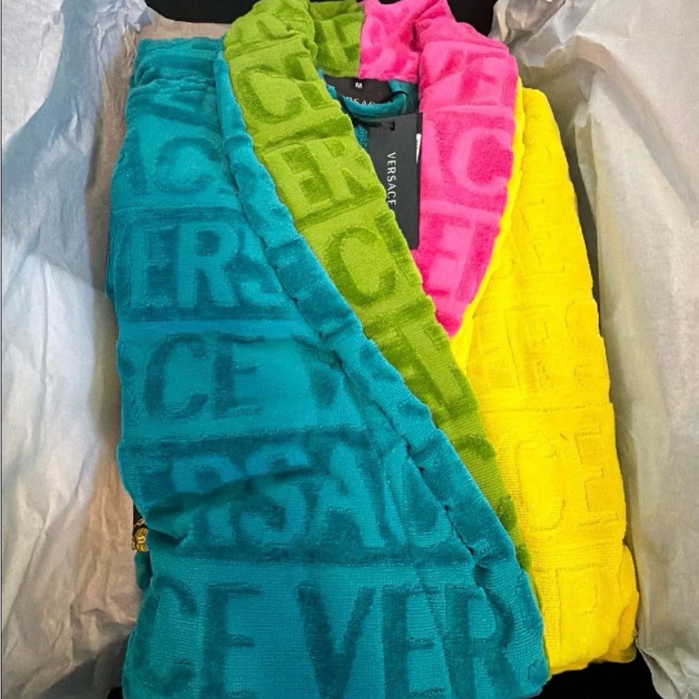 Versace Vibrant Blue, Pink, and Yellow Bathrobe